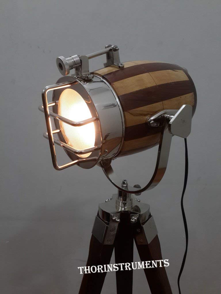 Thor Nautical Wood Spot Light Brown Wooden Tripod Stand Home Decor Rustic Vintage Home Decor Gifts