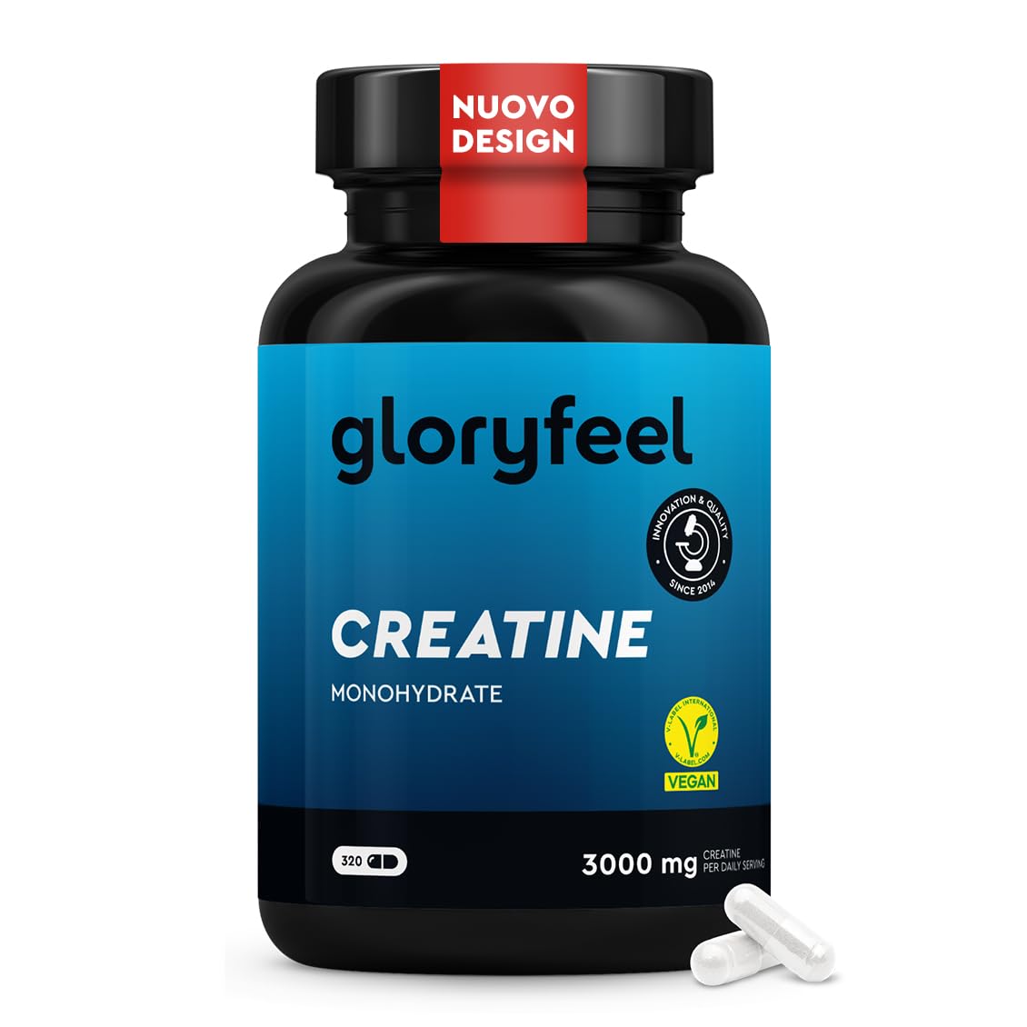 Creatina Monoidrata, 320 Capsule, 3000 mg di Creatina Pura per Dose, Amminoacido per Migliorare le Prestazioni Fisiche in Palestra*, Supporto Durante e Pre Workout, Vegana e Senza OGM