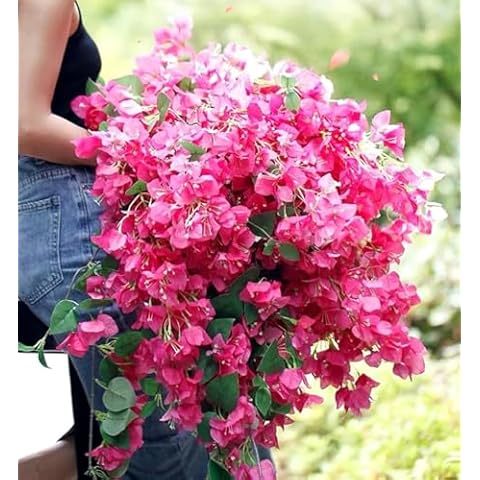 Pack of 20Pcs - Artificial Bougainvillea Flowers Silk Floral Stems Hanging Bougainvillea Vines for Wedding & Home Decoration, Table and Vase Decor - 30.5 inch (Hot Pink) Cover