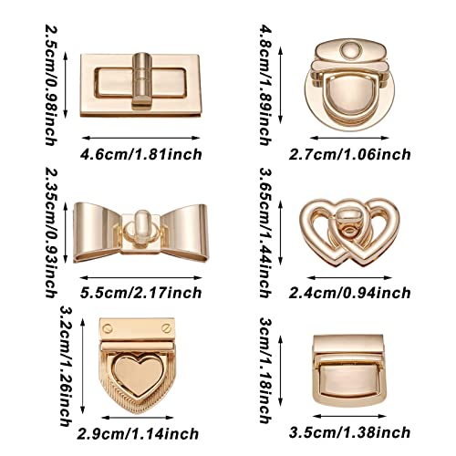 PandaHall 6pcs Alloy Twist Turn Lock Bag Clasp Bowknot Heart Square Rectangle Purse Push Lock Handbag Turn Lock Buckle Fasteners for Handbag Shoulder Bag Purse Accessories - Image 3