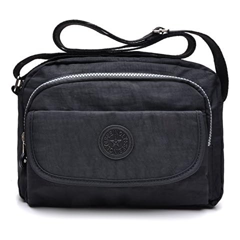 tuokener Bolso Nylon Mujer Bandolera Pequeños Impermeable Bolsos Estampados Bandoleras Bolsa para Viaje,Negro Cover
