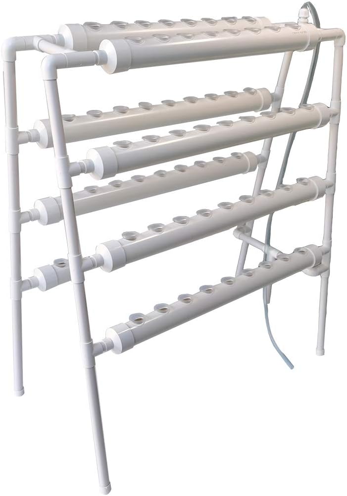 INTBUYING Hydroponic 70 Sites Grow Kit Grow System for Leafy Vegetables with 110V Pump Ladder（8 Pipes 4 Layers 2 Rows）