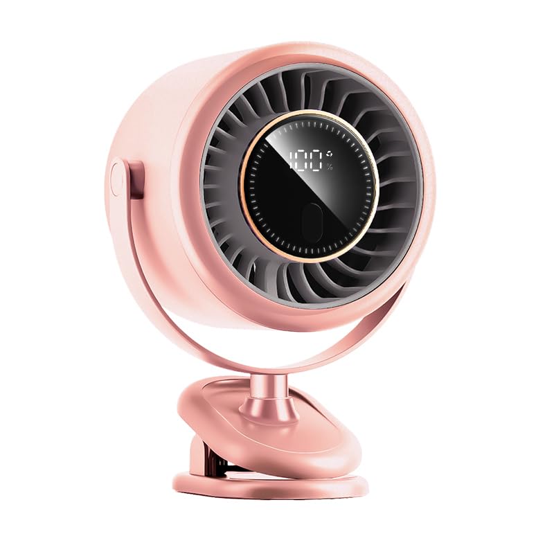 Mini ventilatore con clip 2025 – 4000 mAh, motore brushless, 12h autonomia, 6 velocità, silenzioso, LED, USB-C, rotazione 360°, timer, compatto e portatile per scrivania, campeggio,Rosa