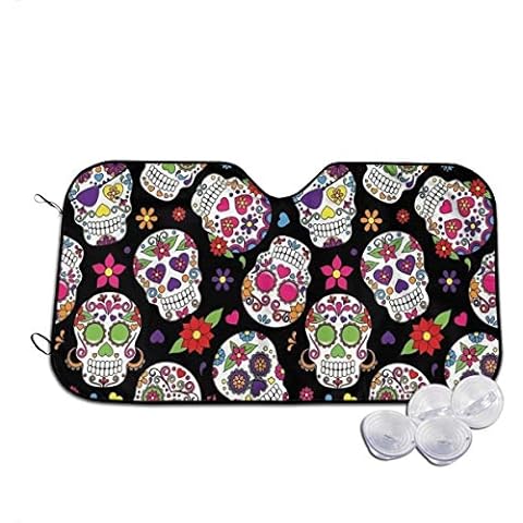 TMVFPYR Accordion Style Car SUV Front Windshield Dead Sugar Skull Sunshade Cover