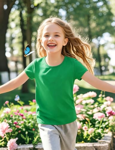 Image of Girls Short Sleeve Shirts Cotton Crew Neck T-Shirt Kids Plain Tees Tops Size