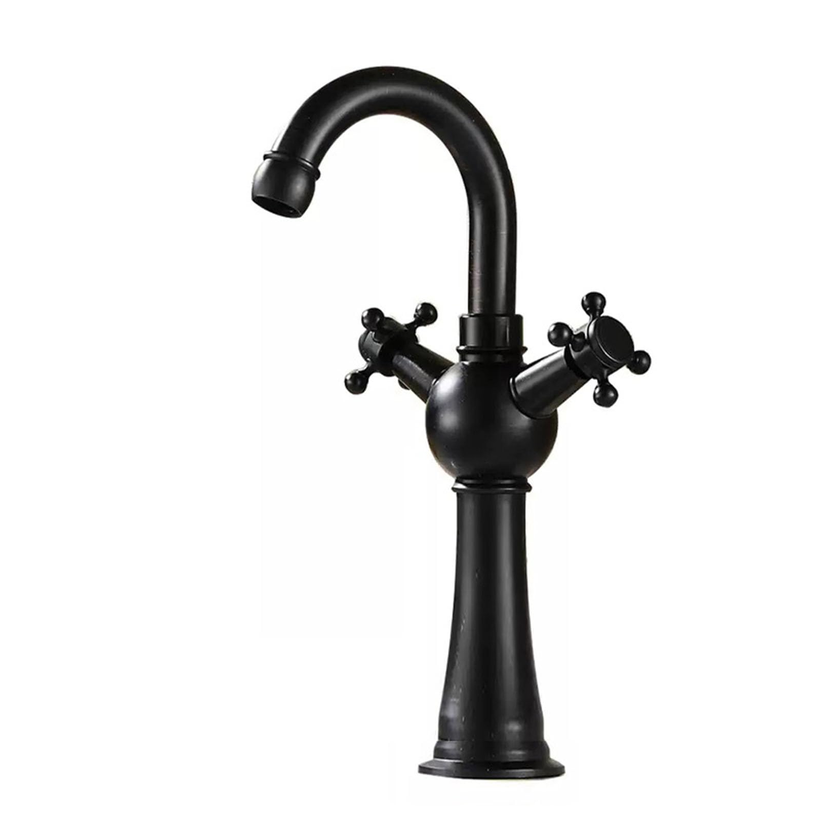 FQWNCIEG Vintage Gooseneck Basin Tap in Antique with Dual Levers High Bathroom Countertop Tap 360° Swivel,Vintage Black