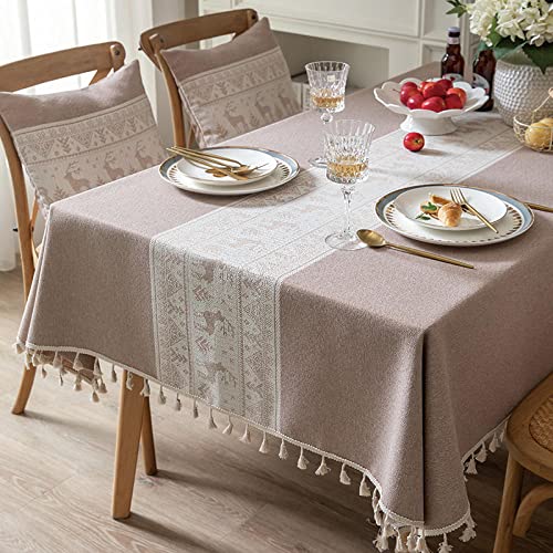 Kuinmpiond Manteles Antimanchas para Banquetes Boda Recepciones Algodón y Lino Transpirable para Bufé Fiesta Cena Boda Picnic y Más Café 130 × 220cm