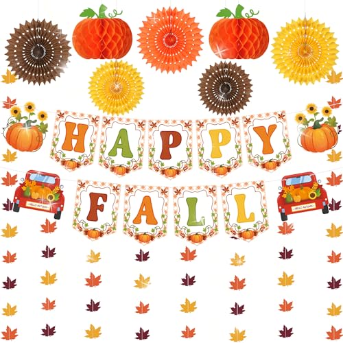 LaVenty Happy Fall Foliage Party Decoration Happy Fall Banner Foliage DecorationB