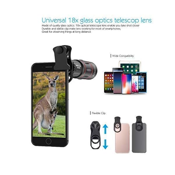 Phorsen 8 in 1 Telefon Handy-Kamera Objektiv-Kit 18X Teleobjektiv, Weitwinkel, Makro, Fischauge, CPL-Objektiv… – Bild 8