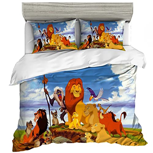 Der König der Löwen Bettwäsche, 3D Digital Print Mikrofaser Bettbezüge 3 Teilig, Liebe König der Löwen bettwäsche mit 2 Kissenbezüge, Bettwäsche-Sets mit Reißverschluss, 18-135x200cm Cover