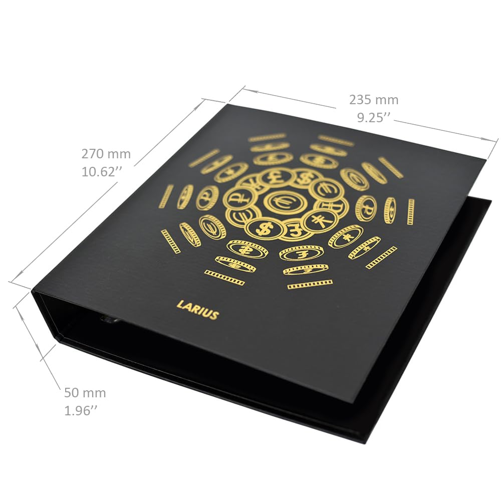 Larius Coin Album - Optima Format Ring Binder for Coin Sheets and Cases - Ideal for Coins Banknotes & Postcards (Black) - Image 2
