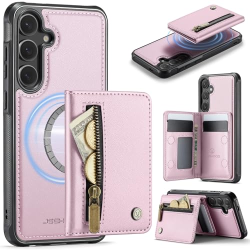 Housse Samsung S26 Ultra rose à rabat et portefeuille zippé détachable