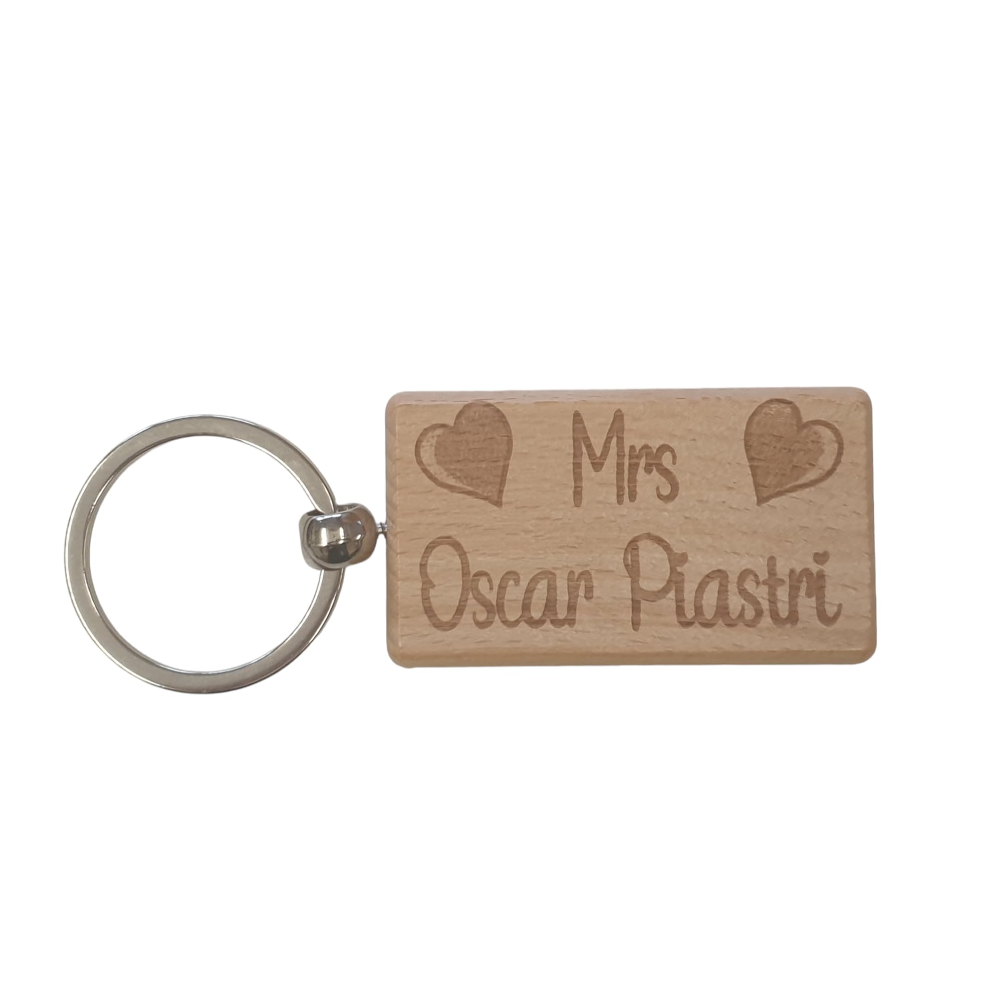 Decalarama Brown Mrs Oscar Piastri Keyring Gift Love Heart Cute Engraved Wooden Key Fob Fun Nice F1 Fan Present
