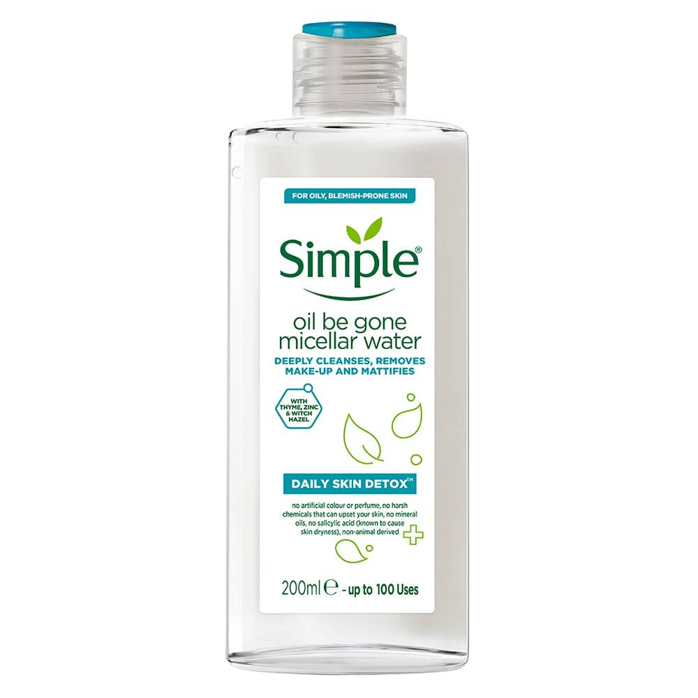 Simple Daily Skin Detox Oil Be Gone Micellar Water 200 ml, for oily & spot-prone skin, with thyme & witch hazel