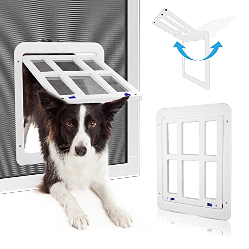 PETLESO Hundetür für Schiebetür, abschließbare Doggie Screen Tür mit Magnetverschluss, einfache Installation, Haustiertür für Hunde Katzen, Weiß Cover