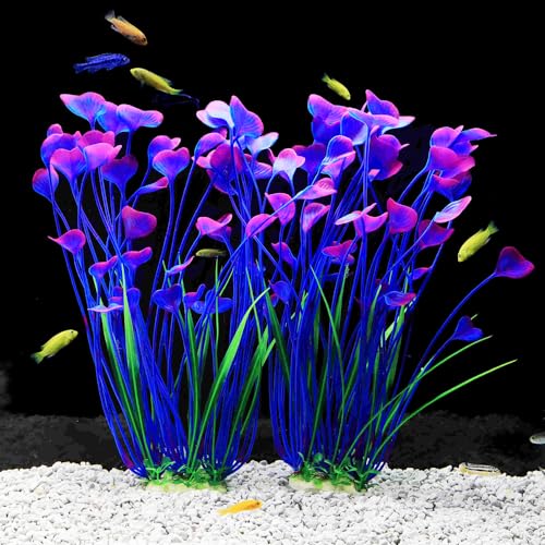 Image of Artificial Aquarium Plants, Purple, 16 inch, 2 Pack | Plastic, Fish Tank Decoration, Tall Ornament