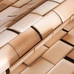 wolpin Wall Stickers DIY Wallpaper Decal (45 x 500 cm) 3D Brick Self Adhesive House Office Decorative PVC Vinyl, Living Room, Kitchen Shelf Liner Contact Paper Interior, Caramel Brown