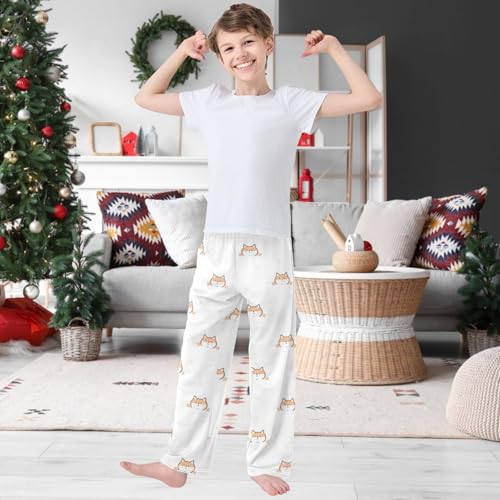 Boy's Pj Pants Hidden Shiba Inu Dog Face Lounge Bottoms Elastic Waist Kids Joggers with Pockets Size 6-142