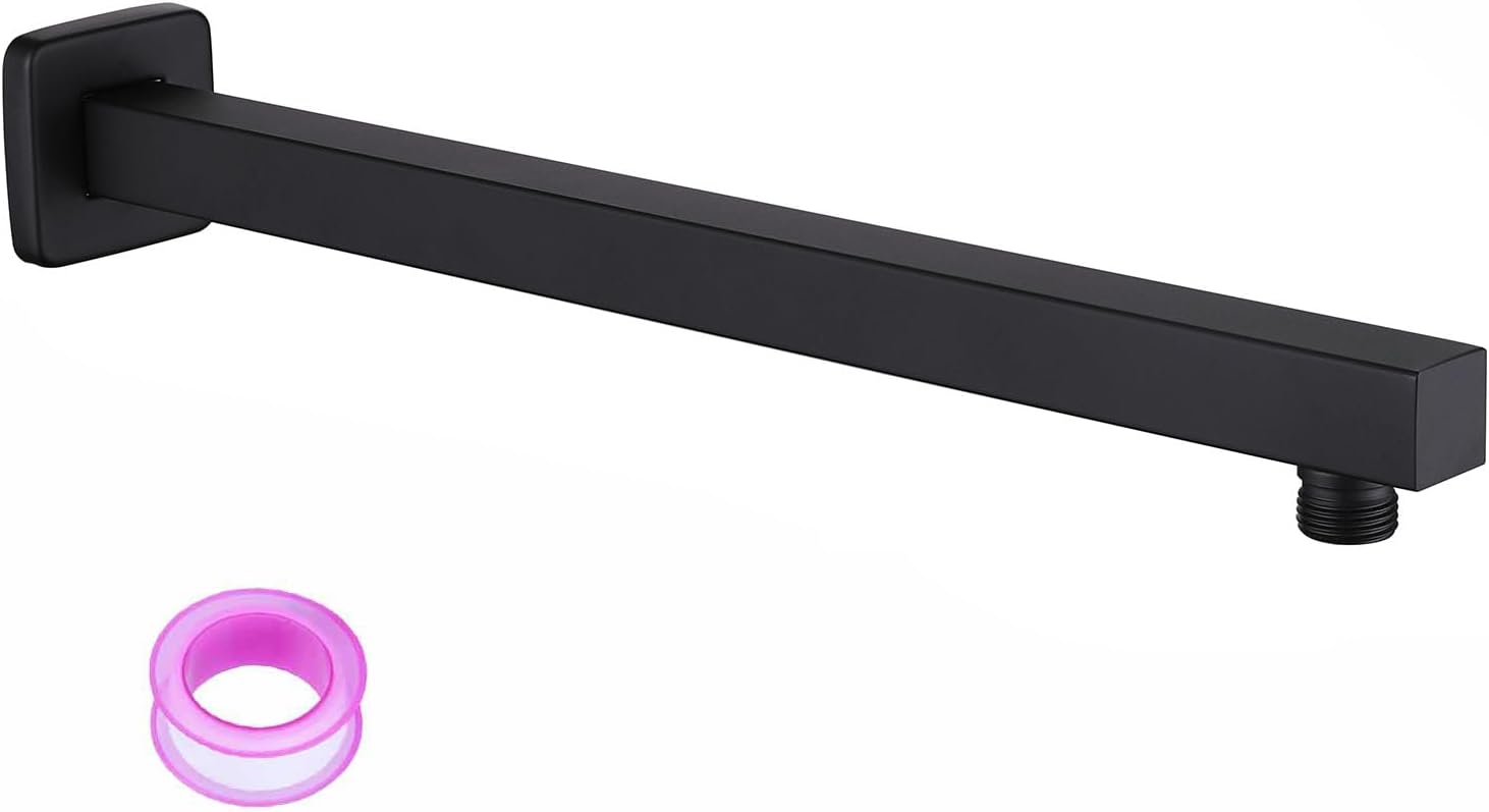16 Inch Rain Shower Head Extension Arm with Flange, Matte Black, Made of SUS 304 Stainless Steel, Square Shower Arm Wall Mounted, Rainfall Shower Arm for Morden Bathroom