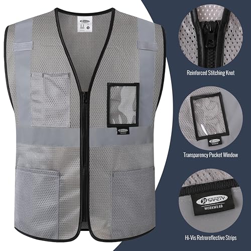 Image of JKSafety Safety Vest for men women Hi Vis Vest with Pockets and Zipper High Visibility Meet ANSI Standard（BX310