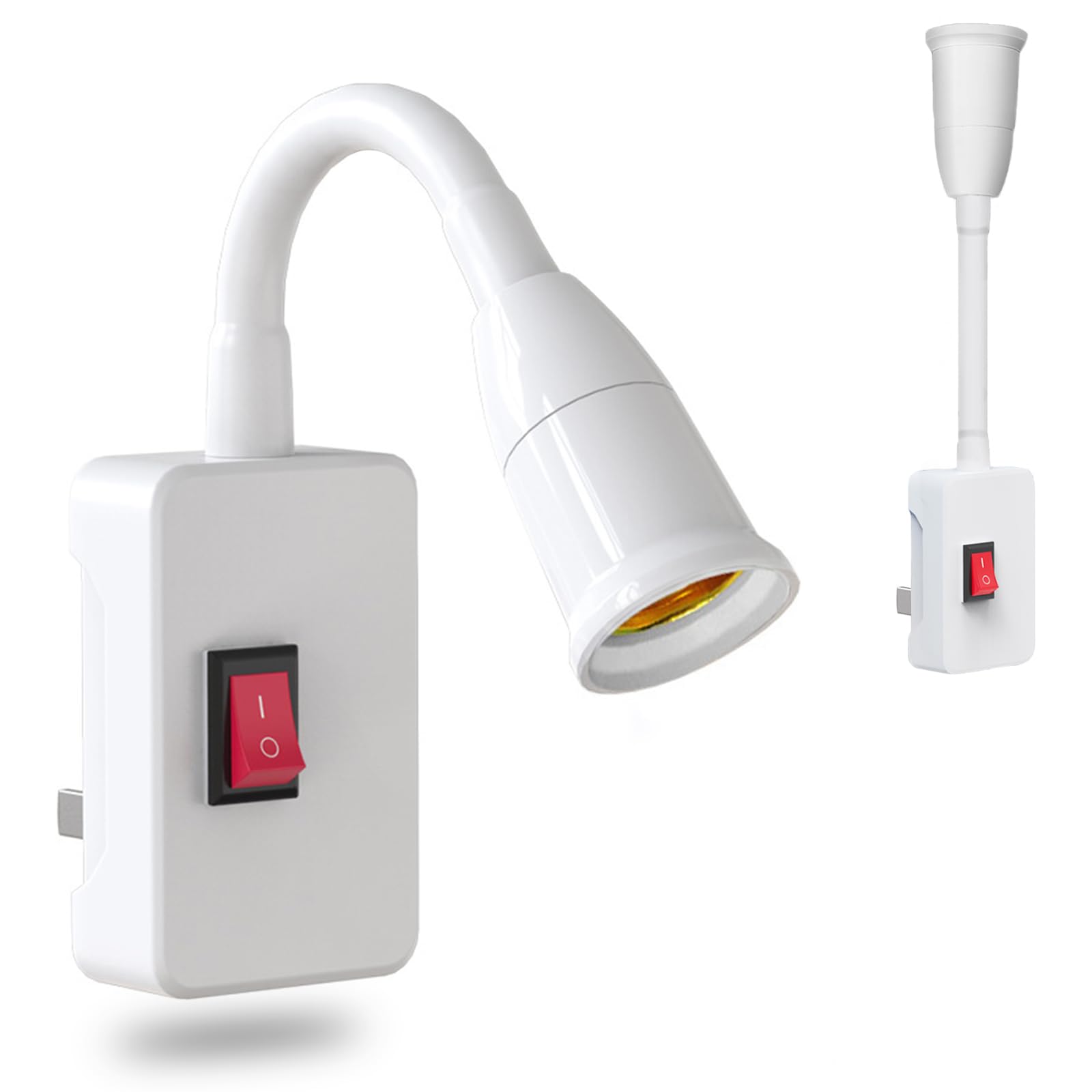 GOCBOBO 2 Pack E26/E27 Plug in Light Socket 360° Flexible Rotatable LED Light Bulb Extension Socket Adapter with Switch for Indoor White (No Bulb)