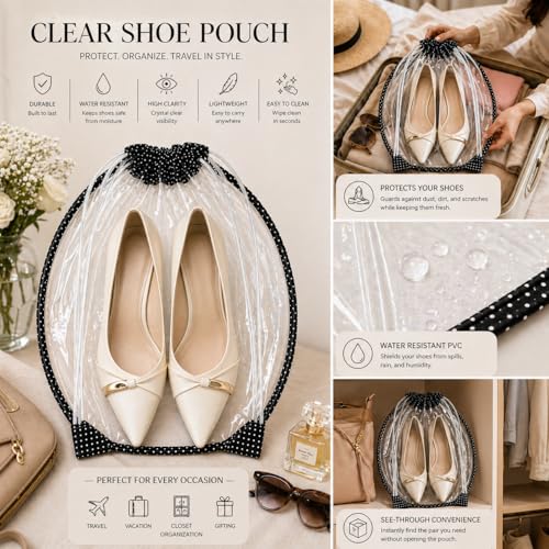 Image of Shoe Storage Pouch & Cover Set of 6 | Black Shoe Bags for Home & Travel | Dustproof, Washable, Transparent Shoe Covers | Closet Shoe Organizer for Men & Women | Footwear Protector & Storage