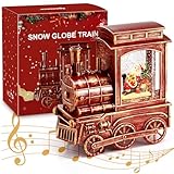 IPOW Christmas Santa Globe Lantern Train with Water Swirling Glitter, Musical and Lighted 6 Hours Timer USB Powered & Battery Operated Music Box for Christmas Home Decoration Gift
