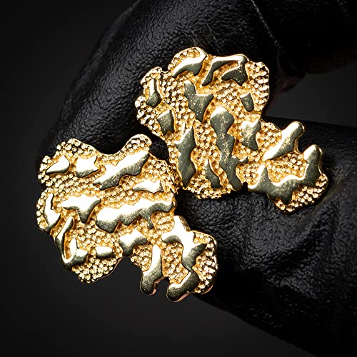 Men's Large 14k Yellow Gold Plated 925 Sterling Silver Retro 90's Hip Hop Hypoallergenic Ear Ring Textured Solid Gold Big Nugget Stud Screw Back Earrings For Men2