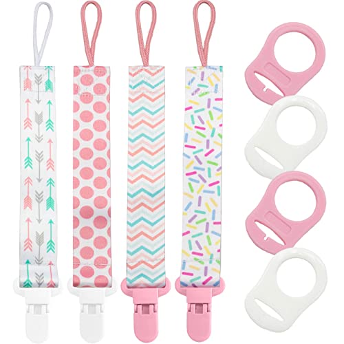 Image of dudoct 8 Pcs Dummy Clips Girls Baby Pacifier Holder Soother Clip Chain Straps with Plastic Clasp, Silicone Ring Adapter, Fit All Dummies & Soothers & Teething Toys, Newborn Essentials