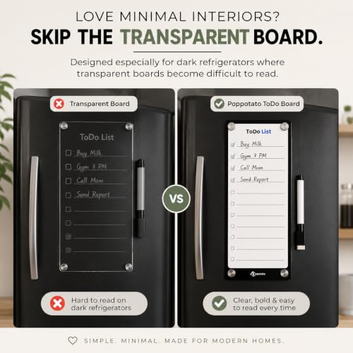 Image of Magnetic Planner Board for Fridge - ToDo List | 24x10 cm | Acrylic Writing Board for Kitchen Fridge, Notepad | Reusable Shopping List Board, Checklist with Pen - White