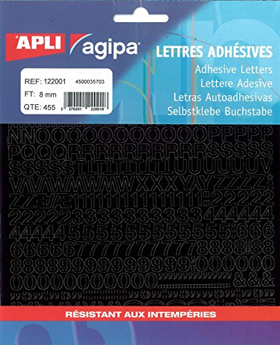 AGIPA pochette 455 lettres + chiffres Adhésifs 8 mm Noir 8mm