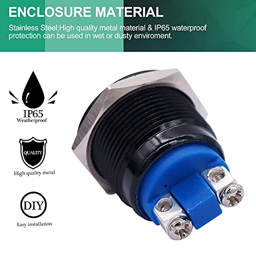Twidec/19Mm Waterproof Black Metal Shell Momentary Raised Top Push Button Switch 3A/12~250V Spst 1No Start Button For Car Modification Switch（Quality Assurance For 1 Years） M-19-Bk-G #TOP1