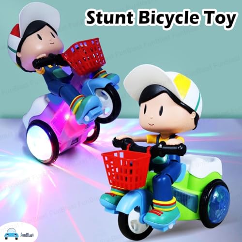 Image of FunBlast Stunt Bicycle Toys - Bump & Go Vehicle Toy with Sound & Flashing Light | Tricycles Toys for Kids (Without Battery)