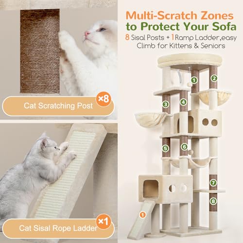 Torre para gatos grande de 81 pulgadas Beige Globlazer miniatura 5