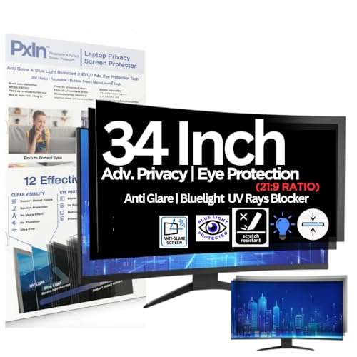 Image of Pxin Smart Eye 34 Inch (21:9) Curved Monitor Privacy Screen Filter - NO Eye Strain | Anti-Blue Light + Anti-Glare | Privacy Screen Protector