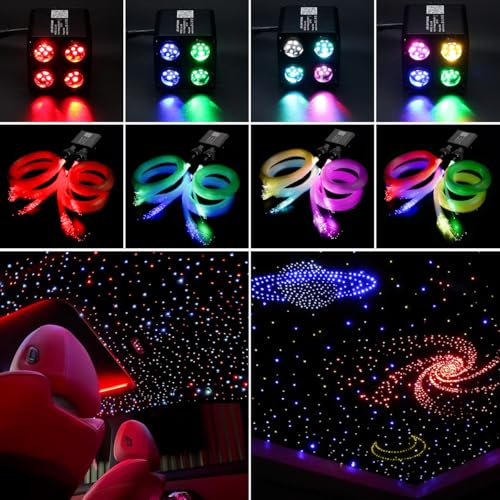 Image of AKEPO 36W 4 Color Twinkle Starlights Headliner Fiber Optic Lights Kit | 800pcs*9.8ft*0.03in Optical Fibers, 4-heads Music Sync Remote /APP Control Starlight Kit for Car Headliner /Home Star Ceiling