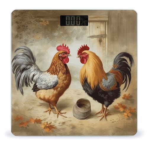 Báscula digital de baño con diseño de gallina y gallo