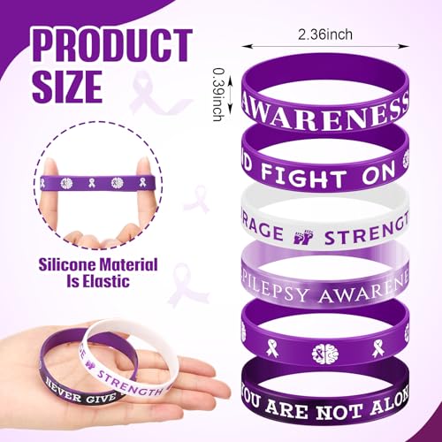 Image of Landical 300 Pcs epilepsy awareness Silicone Bracelets Purple Ribbon Motivational Rubber Wristbands Colored epilepsy awareness wristbands For Event Support Charity Supplies Favor