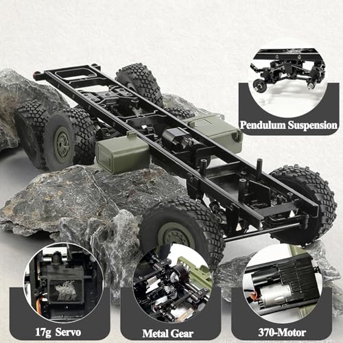 Image of 1:16 Scale RC Truck, 6WD Military Transport Remote Control Car, All-Terrain Off-Road Vehicle with Full Proportional Control, LED Lights & Openable Doors, Hobby Toy for Adults and Collectors