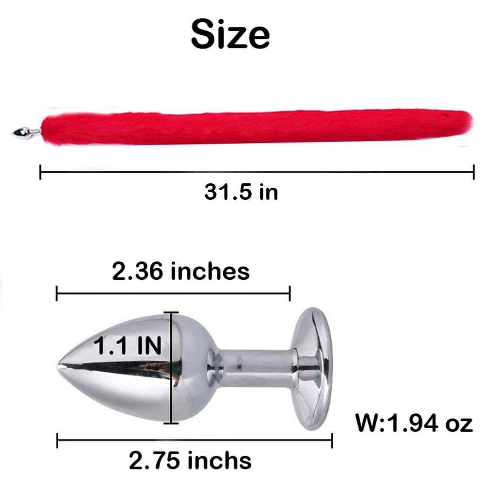 Ooiixx Sexy Fox Tail Cosplay Anal Plug Anal Butt Plug Adult Sex Toys for Women Men Couple Stainless Steel Anal Plug (18" Blck): 31"Red