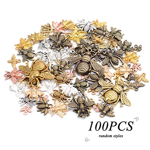 100g Alloy Bee Charm Mixed Honey Bee Pendant Charms Vintage Insect Jewelry Findings for DIY Necklace Bracelet Crafts,40-80pcs