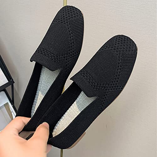 CsgrFagr Ladies Fashion Square Toe Knit Hollow Out Breathable Flat Soft Sole Casual Shoes Swim Suit Cover up Women (Black, 8)3