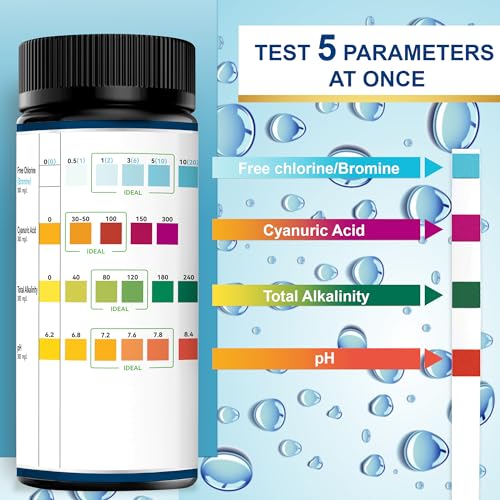 3 in 1 Pool Teststreifen für Spa,100 Stück Teststreifen Pool Tester, Wassertest-Set, Genauer Chemischer Tester für Feststreifen Pool pH und Chlor, Brom,Alkalinität,Pool Zubehör