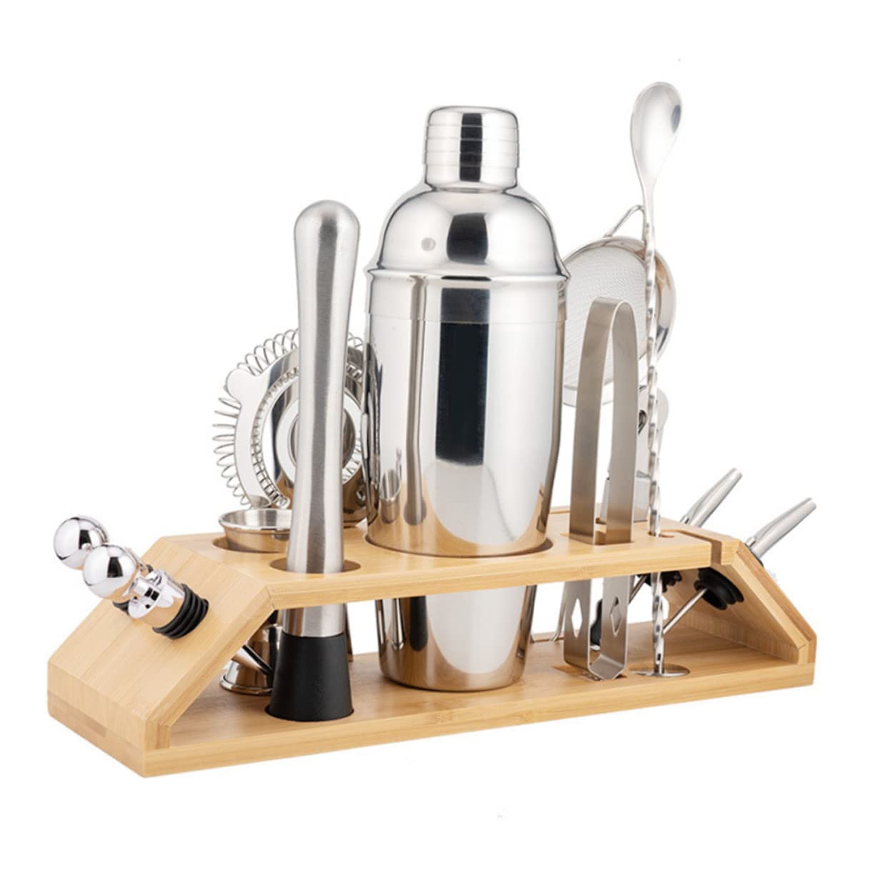 Zerodeko Kit Cocktail Shaker Acciaio Inossidabile con Supporto Scala Misurino Professionale per Bar e Casa per Gin Tonic e Bevande Miste
