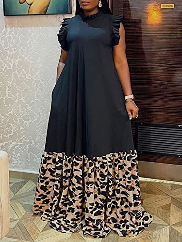 Famnbro Plus Size Maxi Dress for Women Summer Ruffles Sleeveless Patchwork Printed African Dresses2