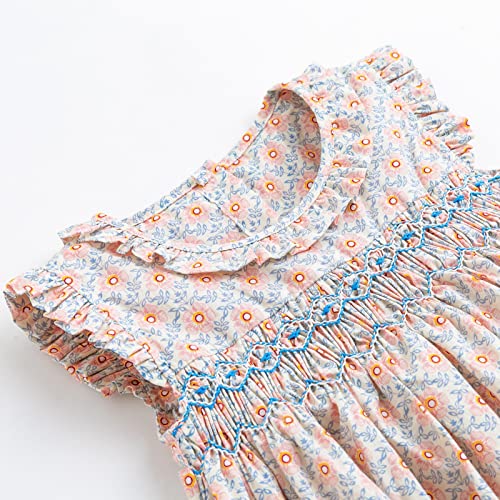 Curipeer Baby Girls Summer Floral Dress Cotton Sleeveless Toddler Smocking Casual Floral Beach Dress 8Y Pink Blue3