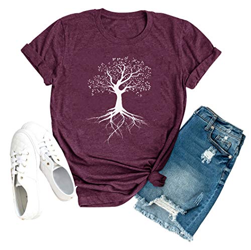 Women Graphic Tees Shirts Tree Life Print Spiritual Tshirt Natural Plants Causal Tops