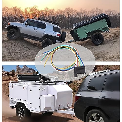Image of 22 Inch 5-Way 5 Prong Flat Trailer Wiring Harness Plug Extension Cable Connector 5 Pin Male Connector Trailer Light Wiring Harness for Trailers, RVs and Boats