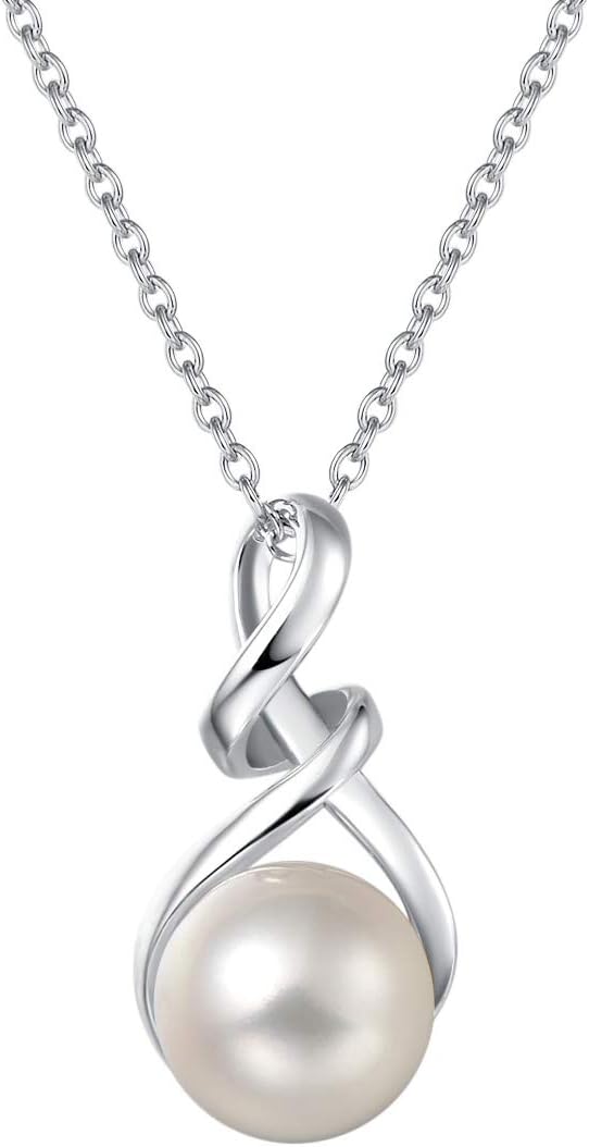FANCIMEJune Birthstone 925 Sterling Silver Twist Pearl Necklace with Genuine Quality 9-10mm Freshwater Cultured Pearls Fine Pearl Jewelry for Women