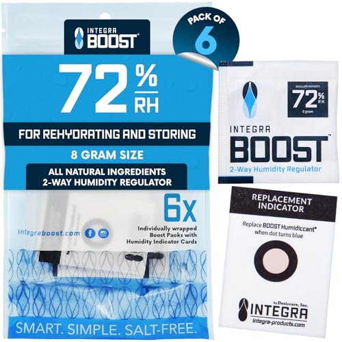 Integra Boost 2-Way Humidity Control Pack - Preserve Flavor & Control Humidity at 72% RH - Moisture Absorber for Herbs Spices & More - 8 Gram (Pack of 6)
